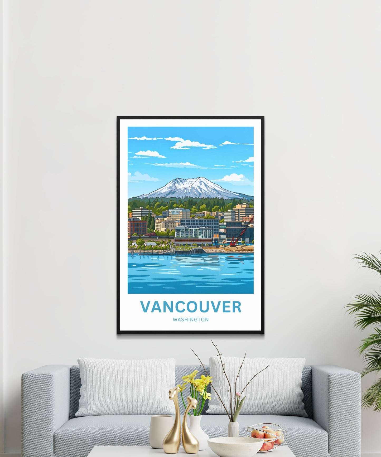 Vancouver Travel Poster - Iconic Washington Waterfront and Mountain View