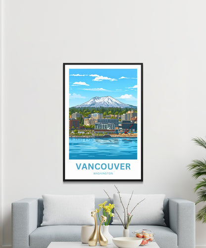 Vancouver Travel Poster - Iconic Washington Waterfront and Mountain View