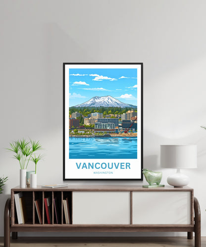 Vancouver Travel Poster - Iconic Washington Waterfront and Mountain View