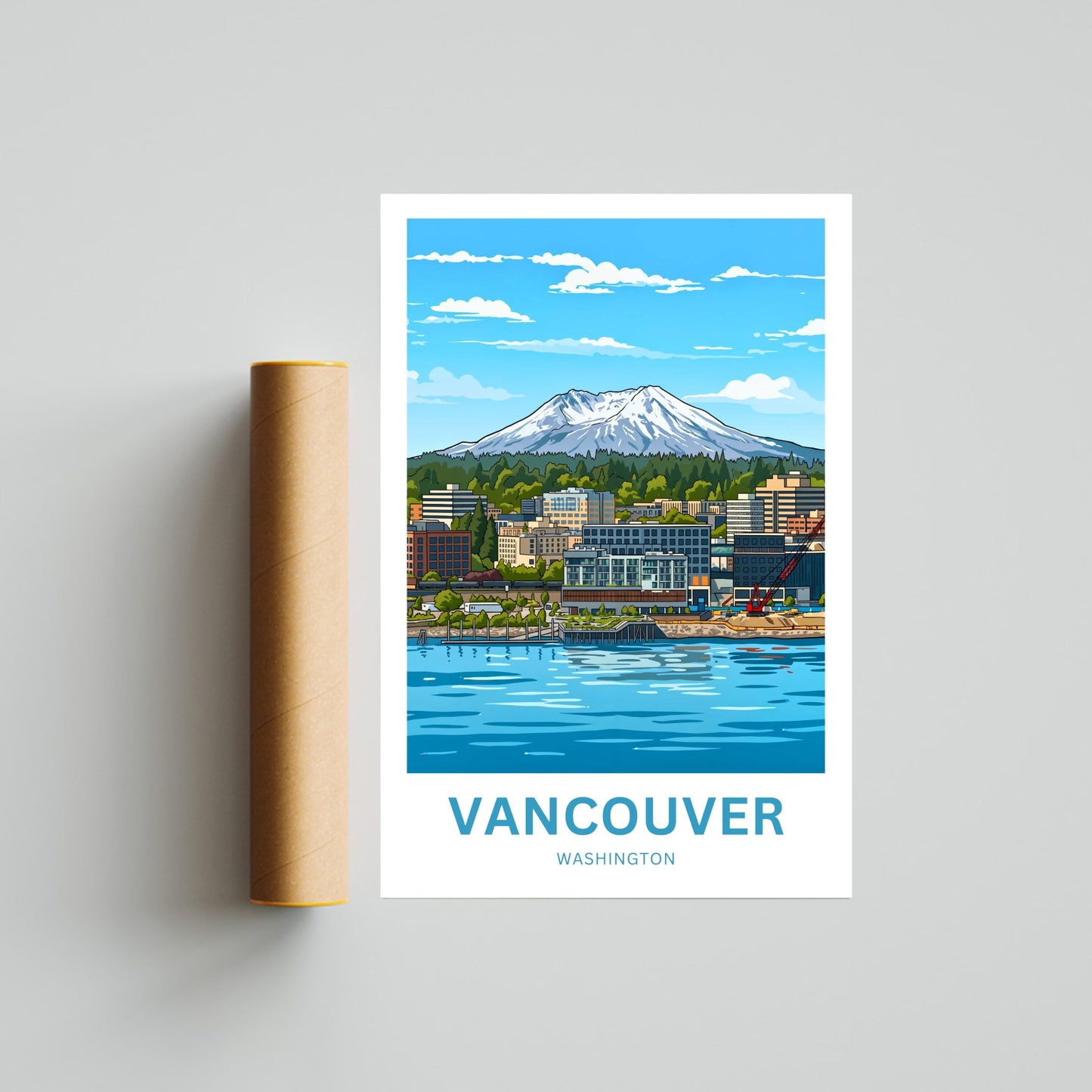 Vancouver Travel Poster - Iconic Washington Waterfront and Mountain View