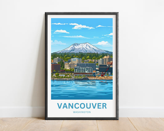 Vancouver Travel Poster - Iconic Washington Waterfront and Mountain View