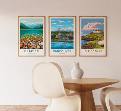 Vancouver Travel Poster - Iconic Washington Waterfront and Mountain View