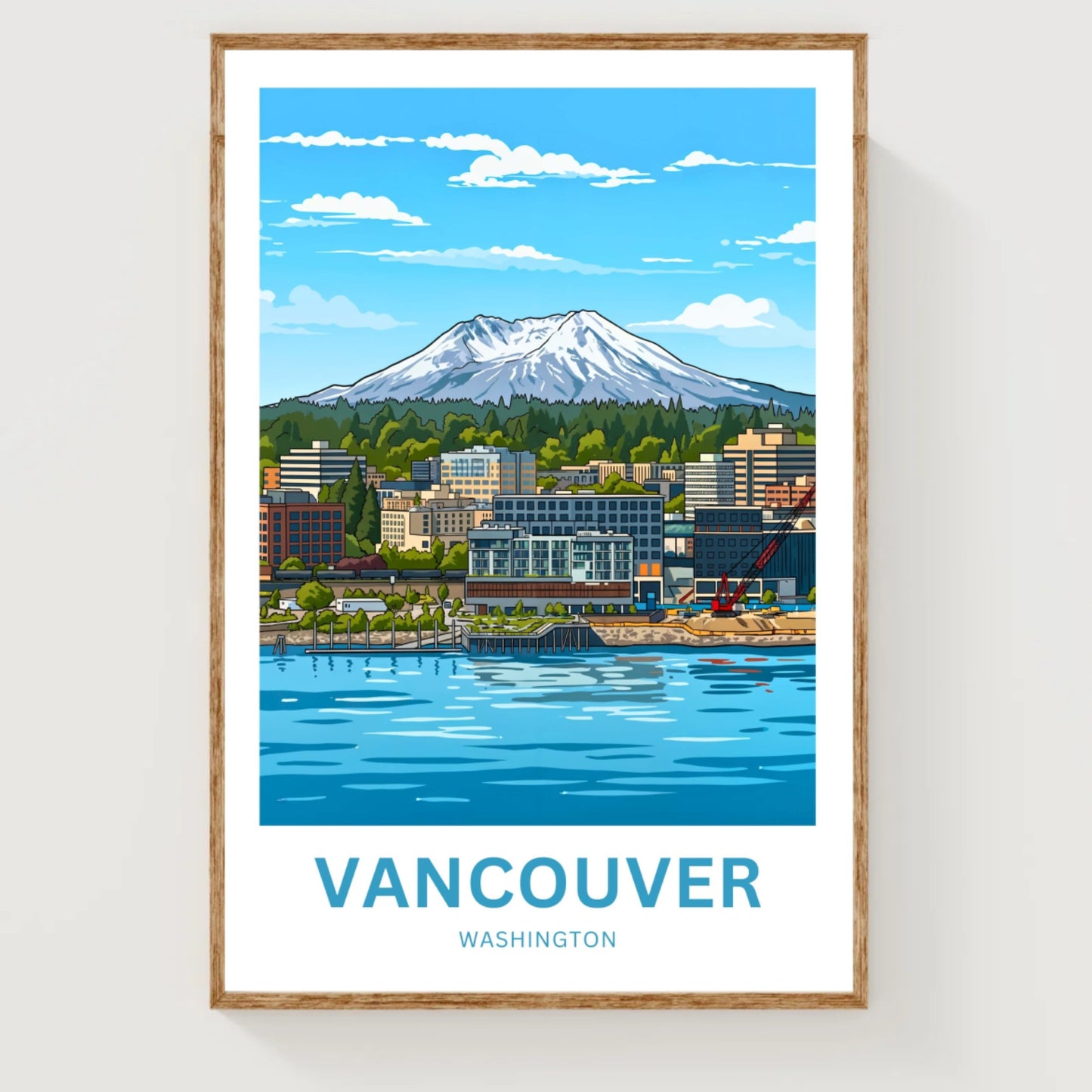 Vancouver Travel Poster - Iconic Washington Waterfront and Mountain View
