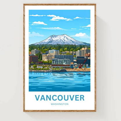Vancouver Travel Poster - Iconic Washington Waterfront and Mountain View