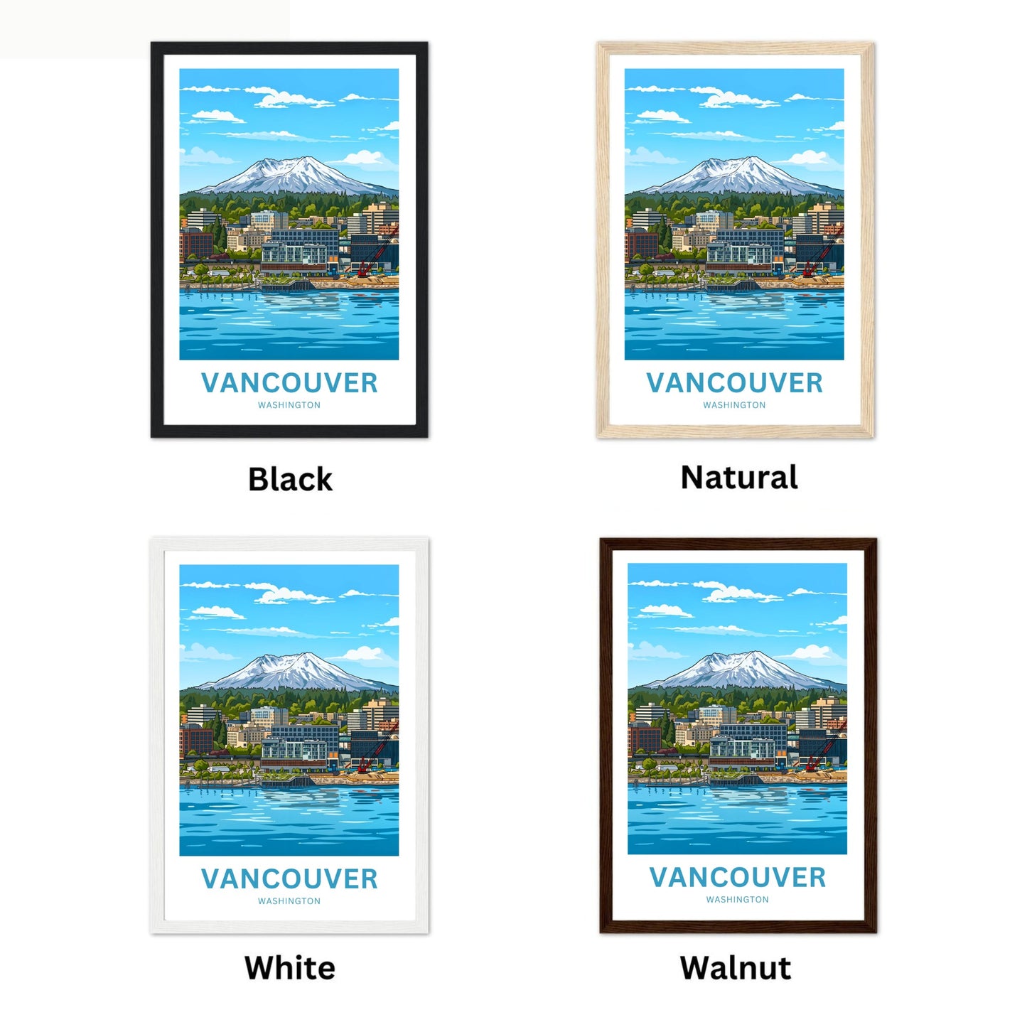 Vancouver Travel Poster - Iconic Washington Waterfront and Mountain View