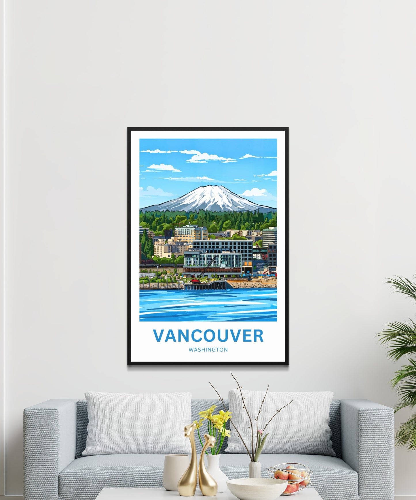 Vancouver Travel Poster - Washington River and Mountain View