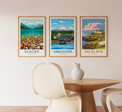 Vancouver Travel Poster - Washington River and Mountain View