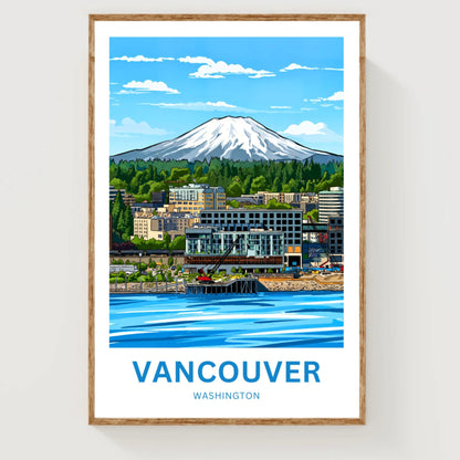 Vancouver Travel Poster - Washington River and Mountain View