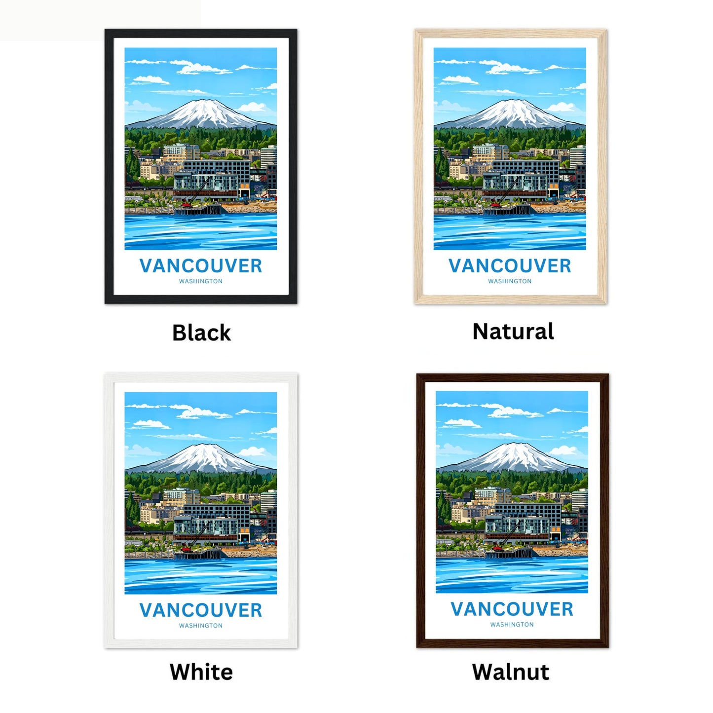 Vancouver Travel Poster - Washington River and Mountain View