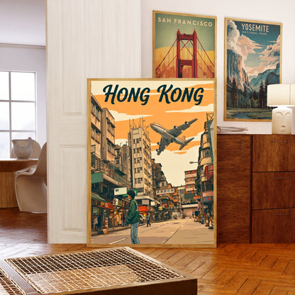 Hong Kong Vintage Travel Poster - Kai Tak from Above