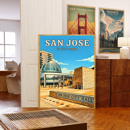 San Jose City Hall Vintage Travel Poster - Urban Elegance in California
