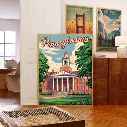 Pennsylvania, State College Vintage Travel Poster - Penn State Pride