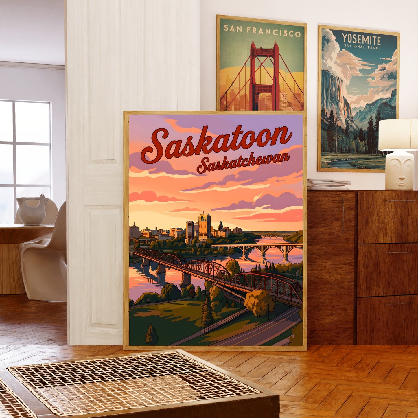 Saskatoon Vintage Travel Poster -   Beautiful Serene River View