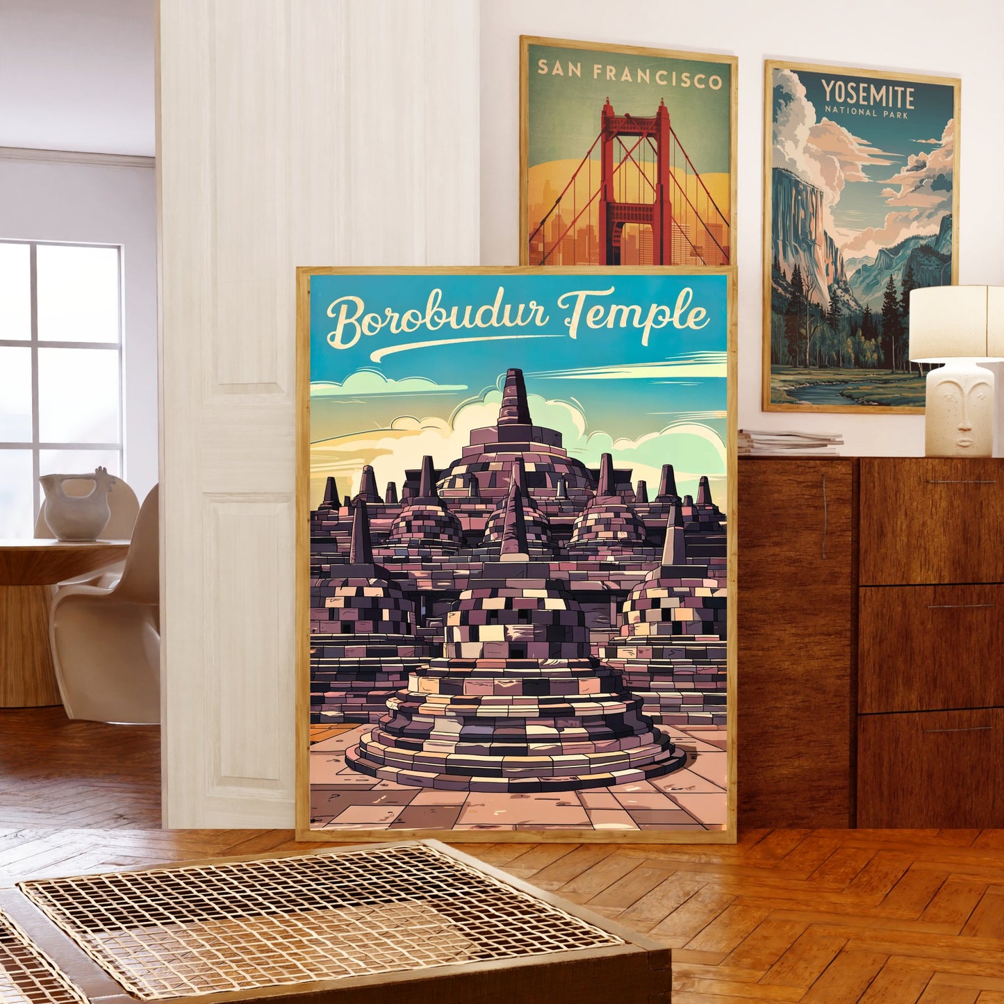 Borobudur Temple Vintage Travel Poster - Indonesia Mystical Beauty