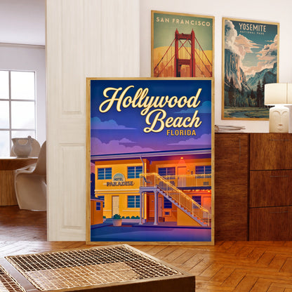 Hollywood Beach Vintage Travel Poster - Vacation at Hotel Paradise Florida