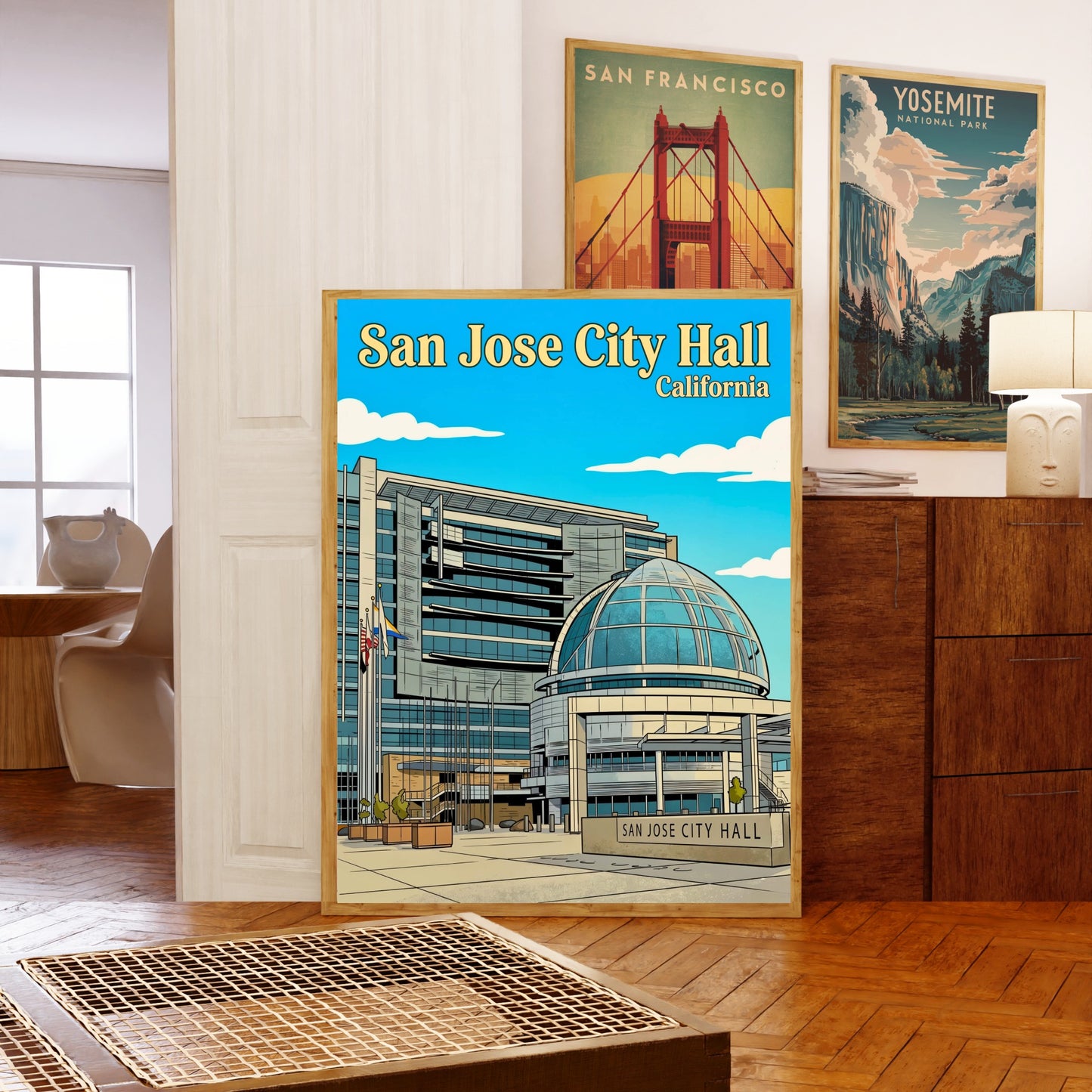 San Jose City Hall Vintage Travel Poster - Downtown  Landmark