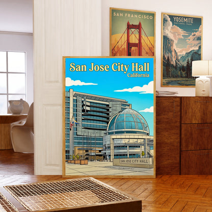 San Jose City Hall Vintage Travel Poster - Downtown  Landmark