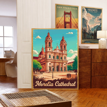 Morelia Cathedral Vintage Travel Poster - Sacred Sanctuary