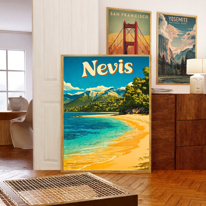 Nevis Vintage Travel Poster - Serene Beach Scene View