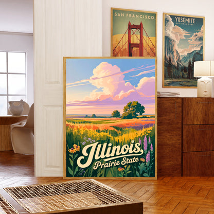 Illinois Vintage Travel Poster - Captivating Fields