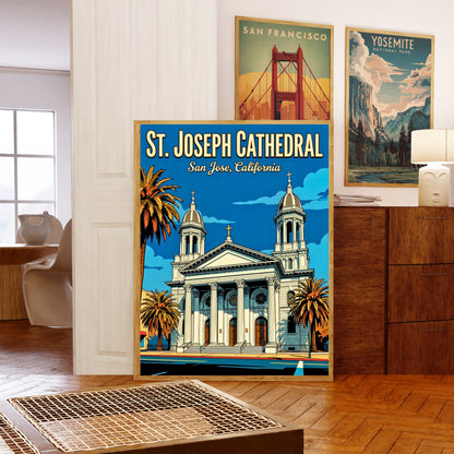 St. Joseph Cathedral Vintage Travel Poster -  Faith in the Heart of Silicon Valley