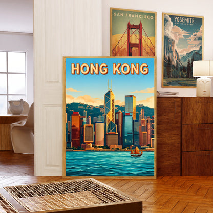 Hong Kong Vintage Travel Poster - Harbour View