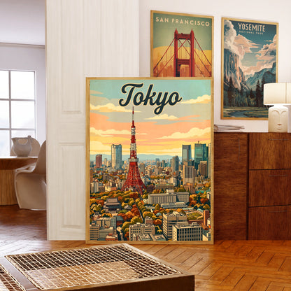 Tokyo Vintage Travel Poster - City Late Afternoon View