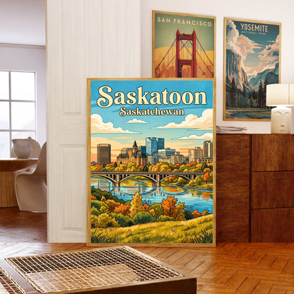 Saskatoon Vintage Travel Poster - Iconic Bridge