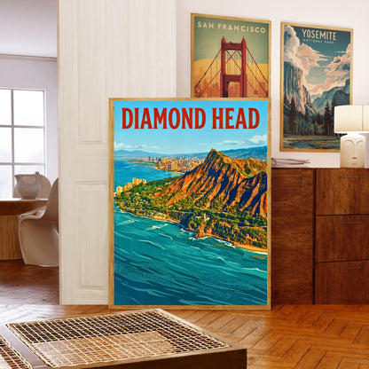 Diamond Head Vintage Travel Poster - Crater by the Sea