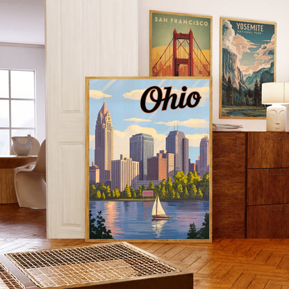 Ohio Vintage Travel Poster - Towers of Cleveland