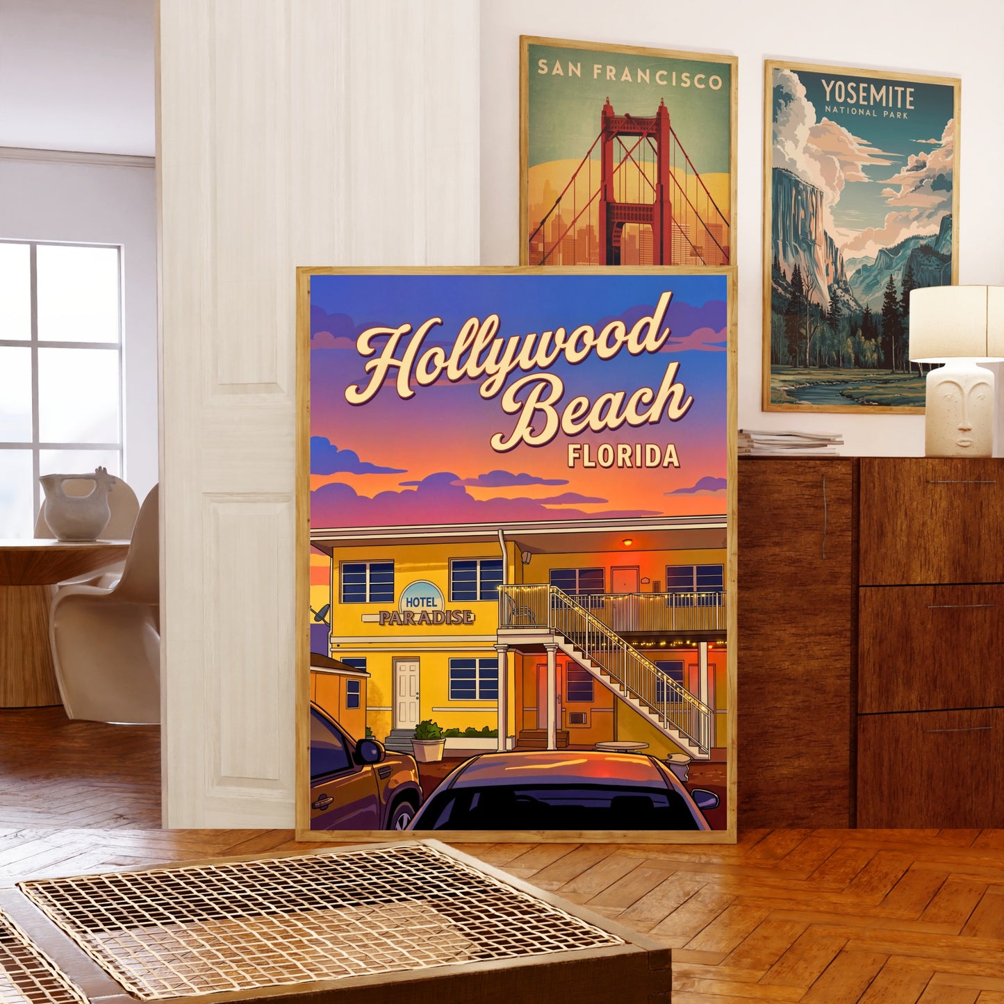 Hollywood Beach Vintage Travel Poster - Sunset at Hotel Paradise