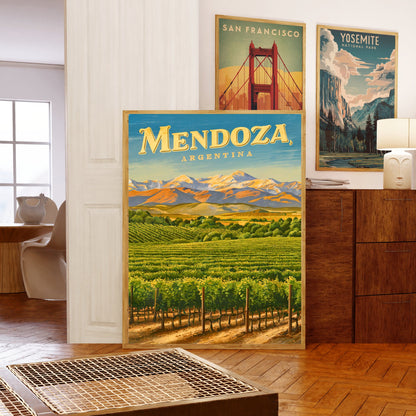 Mendoza Vintage Travel Poster - Captivating View of Argentina Vineyard Landmark