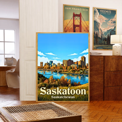 Saskatoon Vintage Travel Poster - River City