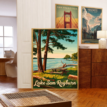 Lake Sam Rayburn Vintage Travel Poster - Calming Lake of Texas