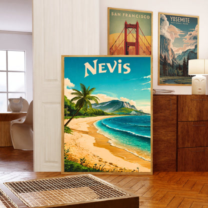 Nevis Vintage Travel Poster - Breathtaking Beach Shoreline
