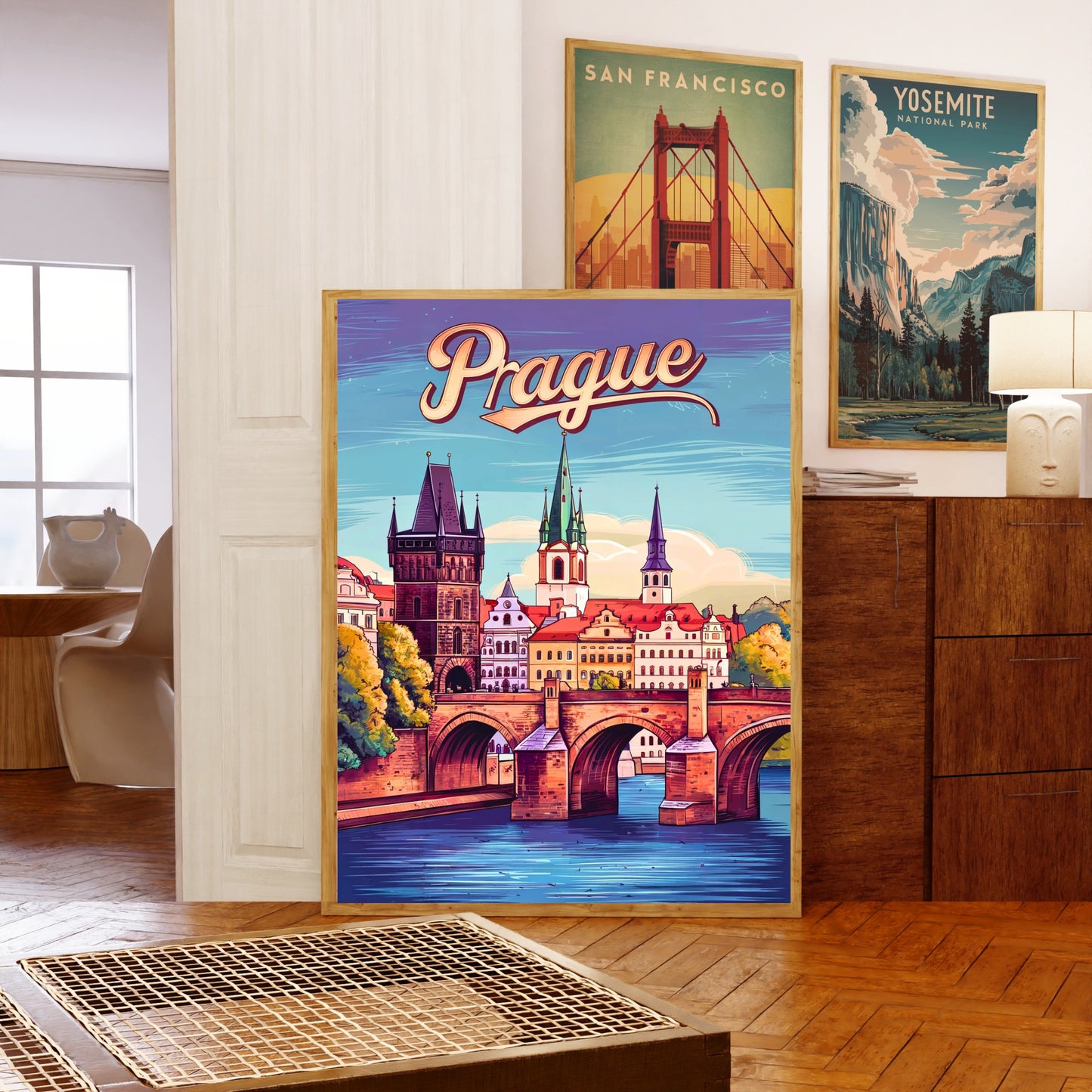 Prague Vintage Travel Poster - Charles Bridge Spain