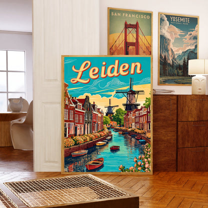 Leiden Vintage Travel Poster