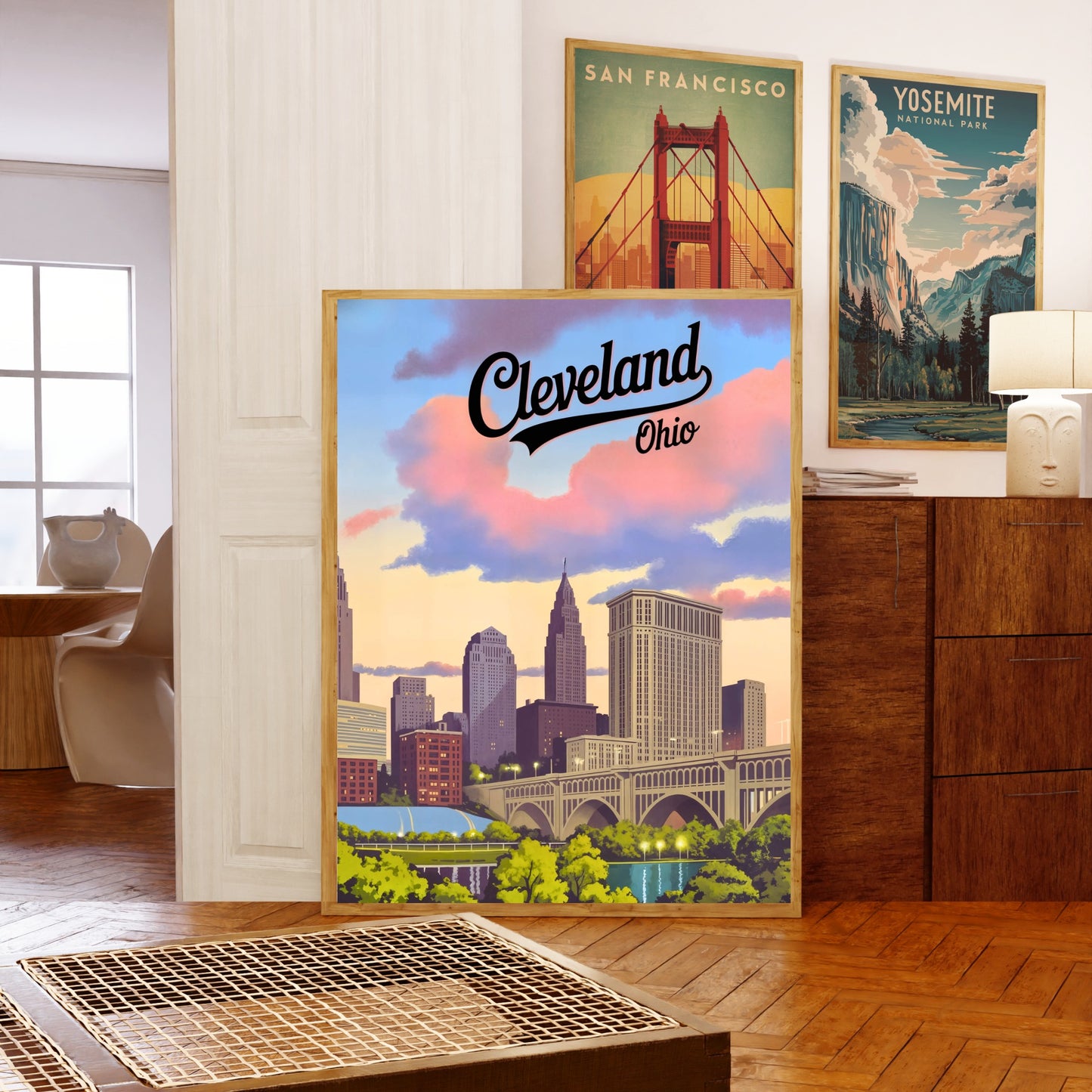Ohio Vintage Travel Poster - Cleveland Skyscrapers