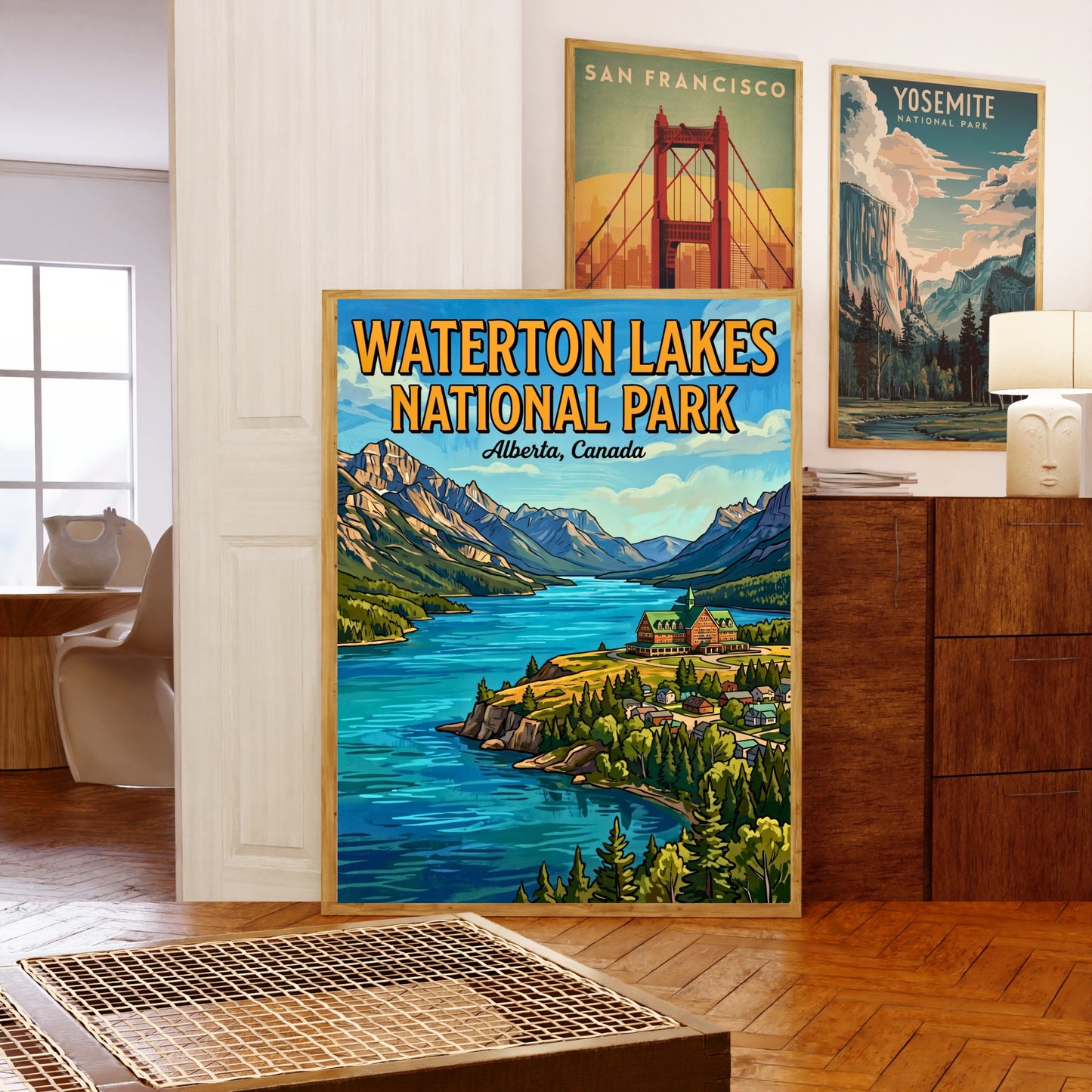 Waterton Lakes National Park Vintage Travel Poster - Peaks, Lakes, and Quiet Trails