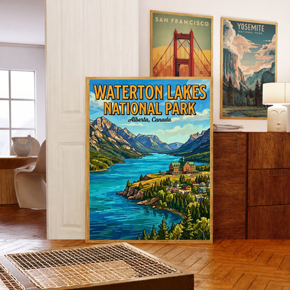 Waterton Lakes National Park Vintage Travel Poster - Peaks, Lakes, and Quiet Trails