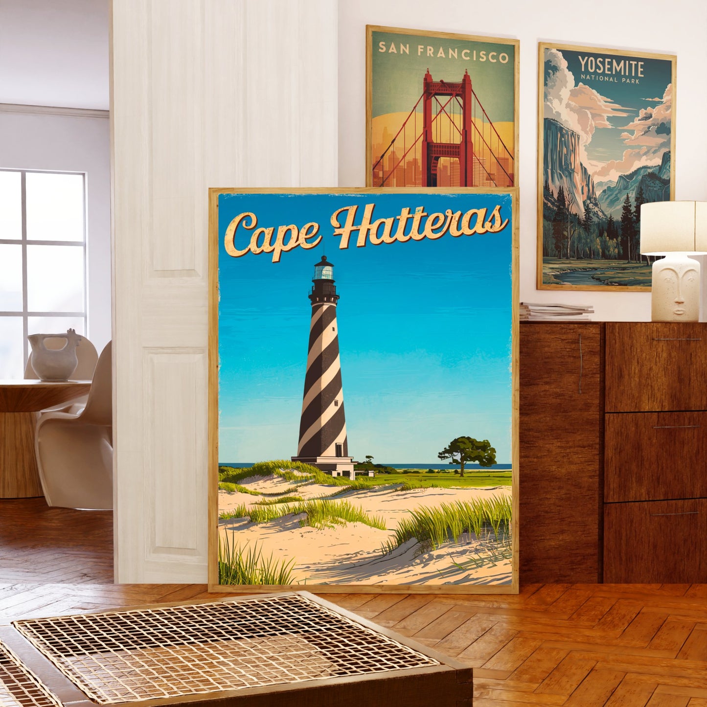 Cape Hatteras Vintage Travel Poster - Iconic Lighthouse Landmark