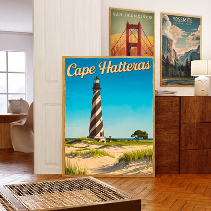 Cape Hatteras Vintage Travel Poster - Iconic Lighthouse Landmark
