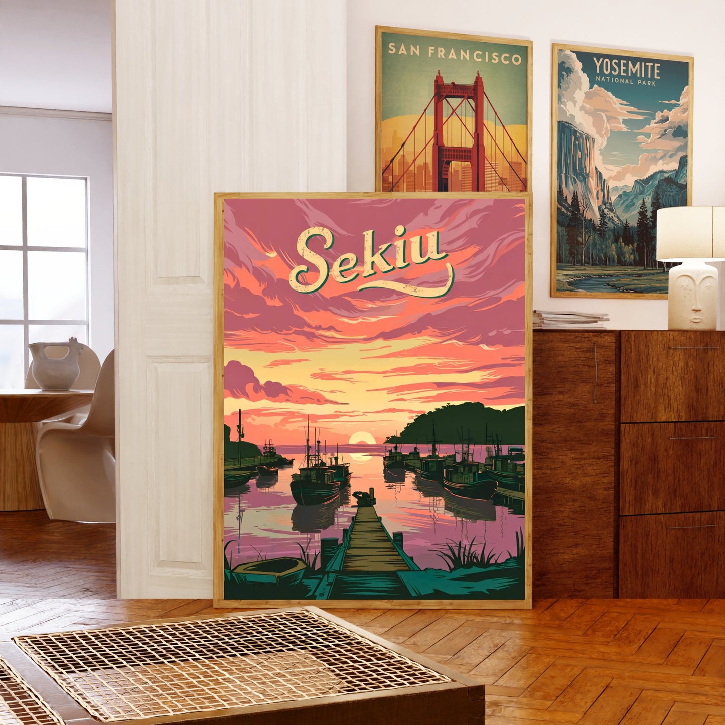 Sekiu Vintage Travel Poster - Captivating Sunset View of Washington Coast.