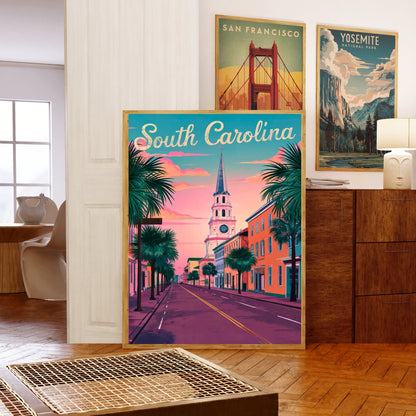 South Carolina Vintage Travel Poster  - Lowcountry Escape