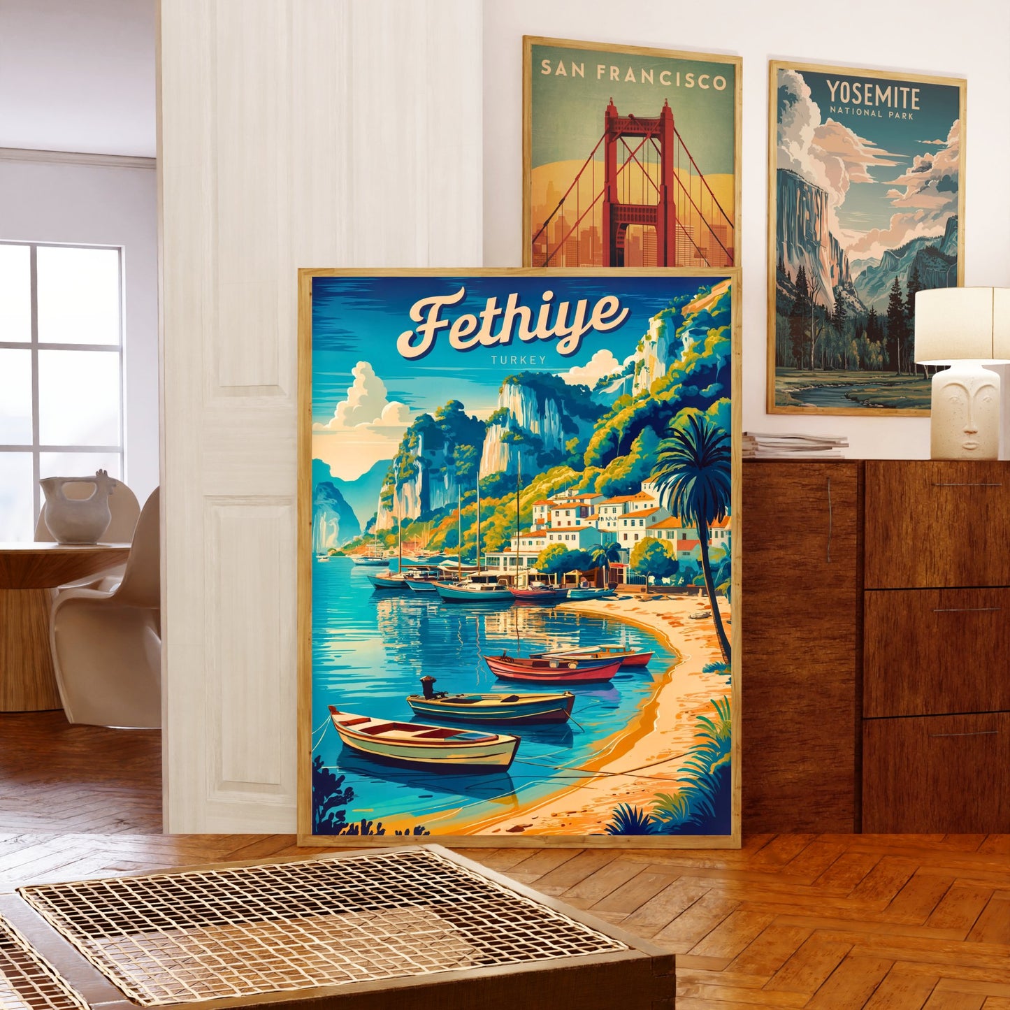 Fethiye Vintage Travel Poster - Turkey Charming Harbor View