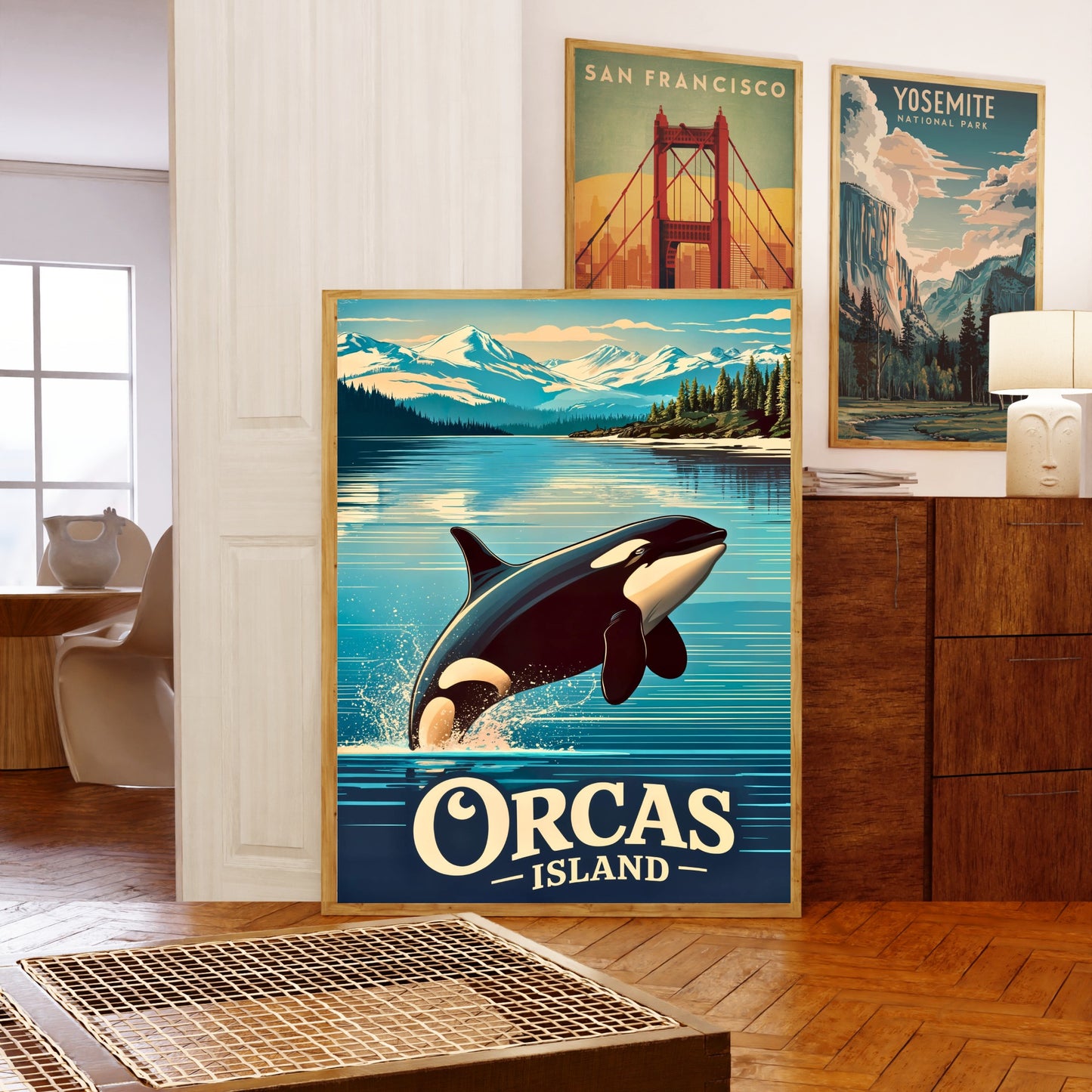 Orcas Island Vintage Travel Poster -  Whale Watching Waters