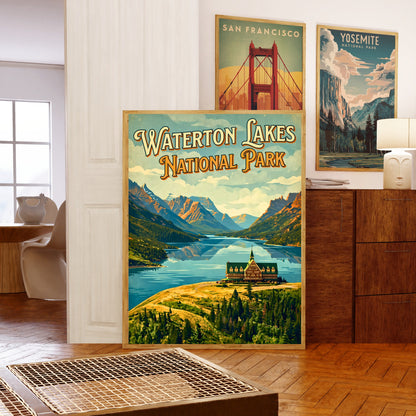 Waterton Lakes National Park Vintage Travel Poster - Alberta’s Hidden Jewel