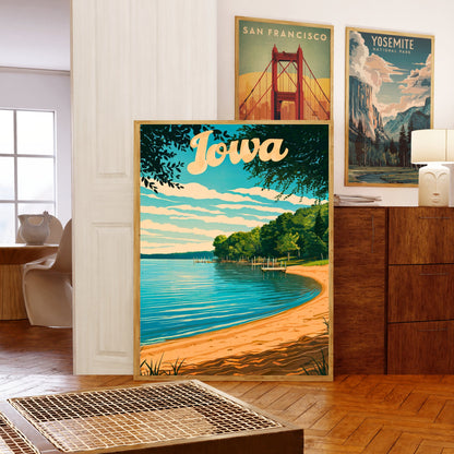 Iowa Vintage Travel Poster  - Lakeside Gem Spirit Lake