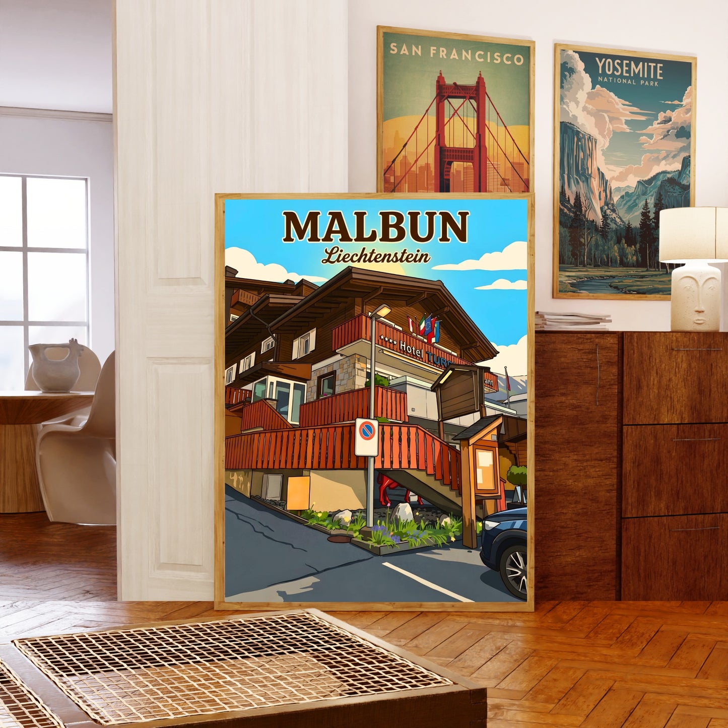 Malbun Vintage Travel Poster - Charming Chalet Hotel