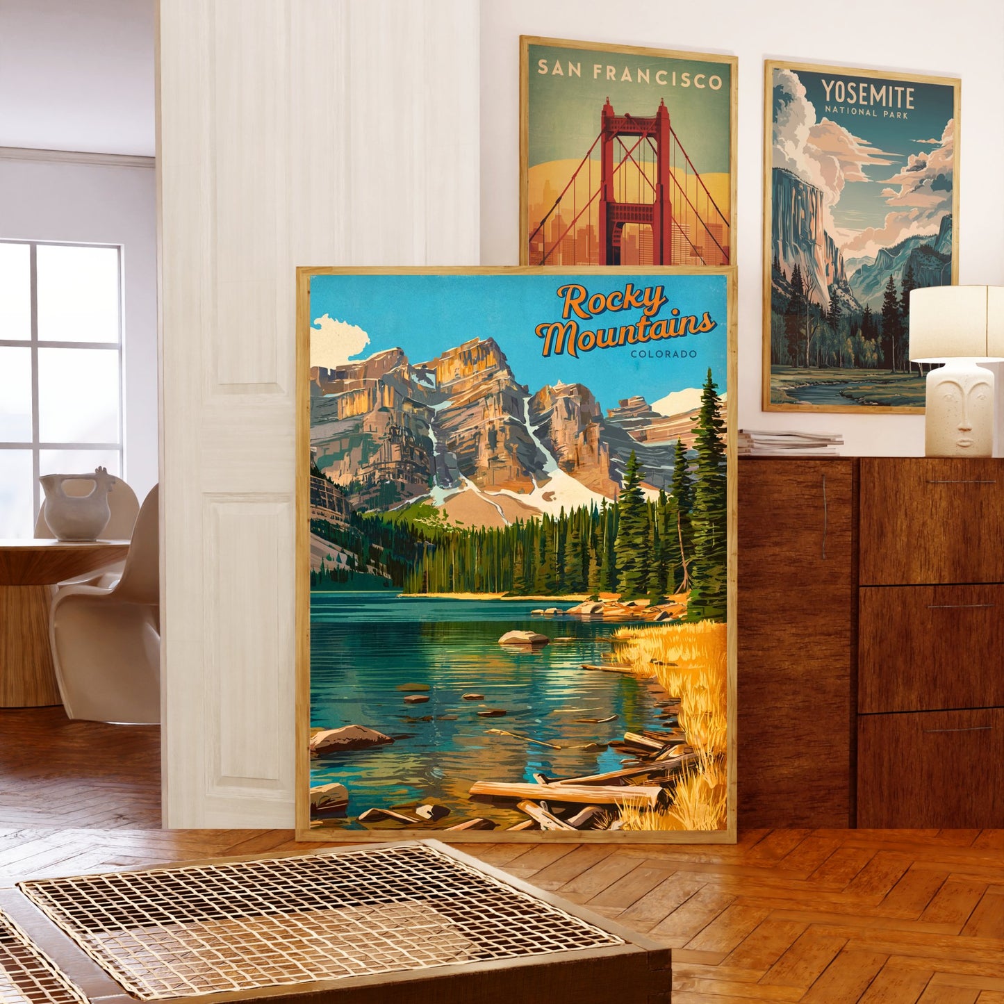 Rocky Mountains Vintage Travel Poster  - Serene Wilderness and Alpine Views